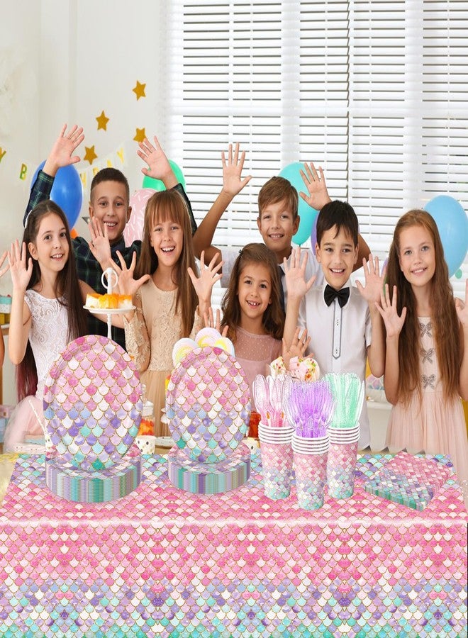 QIYANPAX 168Pcs Mermaid Birthday Decorations Mermaid Party Supplies Includes Plates, Napkins, Cups, Cutlery for Girls Baby Shower Ocean Birthday Party Decorations, Serves 24 - Image 5